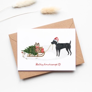 Kutyás, macskás karácsonyi képeslap, ünnepi üdvözlőlap, ajándékkísérő - karácsony - karácsonyi ajándékozás - karácsonyi képeslap, üdvözlőlap, ajándékkísérő - Meska.hu