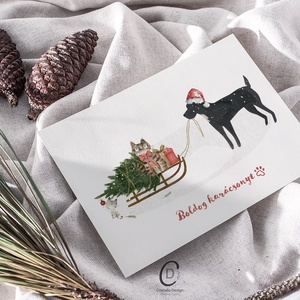 Kutyás, macskás karácsonyi képeslap, ünnepi üdvözlőlap, ajándékkísérő - karácsony - karácsonyi ajándékozás - karácsonyi képeslap, üdvözlőlap, ajándékkísérő - Meska.hu