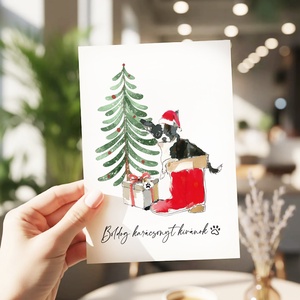 Kutyás karácsonyi képeslap, ünnepi üdvözlőlap, ajándékkísérő - karácsony - karácsonyi ajándékozás - karácsonyi képeslap, üdvözlőlap, ajándékkísérő - Meska.hu