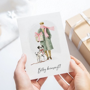 Karácsonyi képeslap, kutyás üdvözlőlap, ajándékkísérő - karácsony - karácsonyi ajándékozás - karácsonyi képeslap, üdvözlőlap, ajándékkísérő - Meska.hu