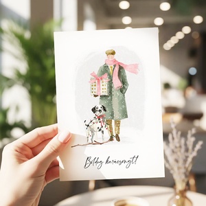 Karácsonyi képeslap, kutyás üdvözlőlap, ajándékkísérő, Karácsony, Karácsonyi ajándékozás, Karácsonyi képeslap, üdvözlőlap, ajándékkísérő, Fotó, grafika, rajz, illusztráció, Papírművészet, MESKA