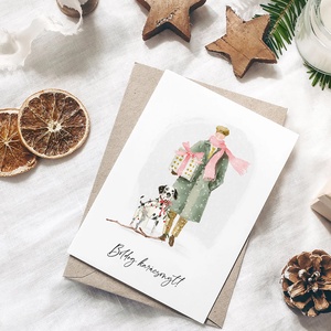 Karácsonyi képeslap, kutyás üdvözlőlap, ajándékkísérő - karácsony - karácsonyi ajándékozás - karácsonyi képeslap, üdvözlőlap, ajándékkísérő - Meska.hu