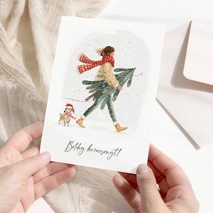 Karácsonyi képeslap, kutyás üdvözlőlap, ajándékkísérő, Karácsony, Karácsonyi ajándékozás, Karácsonyi képeslap, üdvözlőlap, ajándékkísérő, Fotó, grafika, rajz, illusztráció, Papírművészet, MESKA