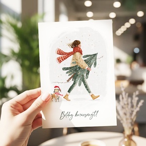 Karácsonyi képeslap, kutyás üdvözlőlap, ajándékkísérő - karácsony - karácsonyi ajándékozás - karácsonyi képeslap, üdvözlőlap, ajándékkísérő - Meska.hu