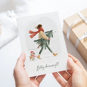 Karácsonyi képeslap, kutyás üdvözlőlap, ajándékkísérő - karácsony - karácsonyi ajándékozás - karácsonyi képeslap, üdvözlőlap, ajándékkísérő - Meska.hu