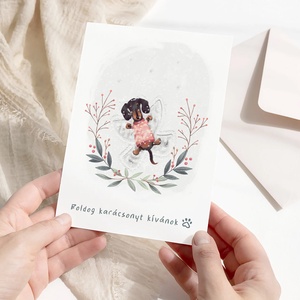 Karácsonyi képeslap, kutyás üdvözlőlap, hóangyalos ajándékkísérő szett 3 db - karácsony - karácsonyi ajándékozás - karácsonyi képeslap, üdvözlőlap, ajándékkísérő - Meska.hu