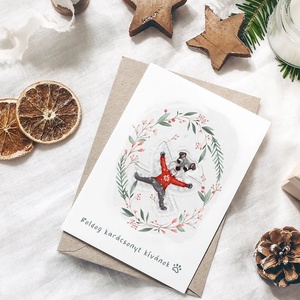 Karácsonyi képeslap, kutyás üdvözlőlap, hóangyalos ajándékkísérő szett 3 db - karácsony - karácsonyi ajándékozás - karácsonyi képeslap, üdvözlőlap, ajándékkísérő - Meska.hu