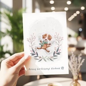 Karácsonyi képeslap, kutyás üdvözlőlap, hóangyalos ajándékkísérő szett 3 db - karácsony - karácsonyi ajándékozás - karácsonyi képeslap, üdvözlőlap, ajándékkísérő - Meska.hu