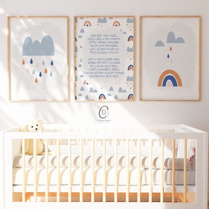 Szivárvány és esőcseppes, verses, vidám falikép szett 3db - baba - mama - babaszoba-dekoráció - babaszoba kép - Meska.hu