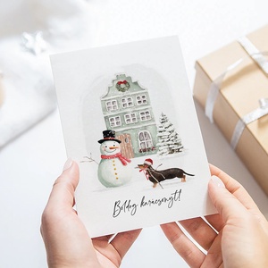 Karácsonyi képeslap, kutyás üdvözlőlap, ajándékkísérő - karácsony - karácsonyi ajándékozás - karácsonyi képeslap, üdvözlőlap, ajándékkísérő - Meska.hu