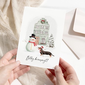 Karácsonyi képeslap, kutyás üdvözlőlap, ajándékkísérő - karácsony - karácsonyi ajándékozás - karácsonyi képeslap, üdvözlőlap, ajándékkísérő - Meska.hu