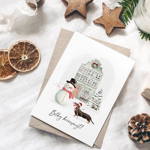 Karácsonyi képeslap, kutyás üdvözlőlap, ajándékkísérő - karácsony - karácsonyi ajándékozás - karácsonyi képeslap, üdvözlőlap, ajándékkísérő - Meska.hu