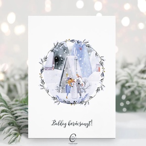 Karácsonyi képeslap, téli üdvözlőlap, hóemberes ajándékkísérő  - karácsony - karácsonyi ajándékozás - karácsonyi képeslap, üdvözlőlap, ajándékkísérő - Meska.hu