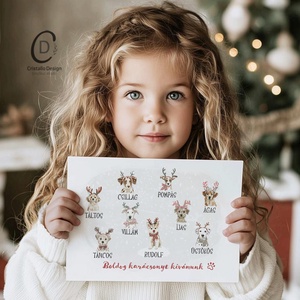 Karácsonyi képeslap, kutyás üdvözlőlap, rénszarvas ajándékkísérő , Karácsony, Karácsonyi ajándékozás, Karácsonyi képeslap, üdvözlőlap, ajándékkísérő, Fotó, grafika, rajz, illusztráció, Papírművészet, MESKA