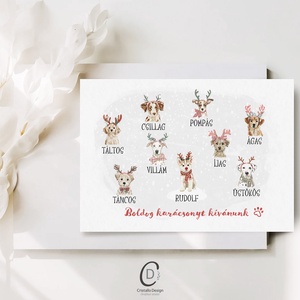 Karácsonyi képeslap, kutyás üdvözlőlap, rénszarvas ajándékkísérő  - karácsony - karácsonyi ajándékozás - karácsonyi képeslap, üdvözlőlap, ajándékkísérő - Meska.hu
