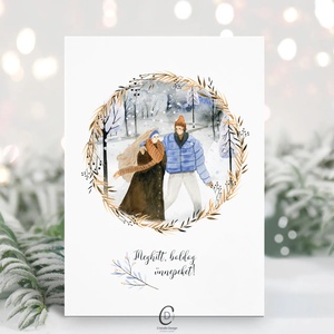 Karácsonyi képeslap, téli üdvözlőlap, páros ajándékkísérő , Karácsony, Karácsonyi ajándékozás, Karácsonyi képeslap, üdvözlőlap, ajándékkísérő, Fotó, grafika, rajz, illusztráció, MESKA