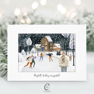 Karácsonyi képeslap, téli üdvözlőlap, korcsolyázók ajándékkísérő - karácsony - karácsonyi ajándékozás - karácsonyi képeslap, üdvözlőlap, ajándékkísérő - Meska.hu