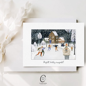 Karácsonyi képeslap, téli üdvözlőlap, korcsolyázók ajándékkísérő - karácsony - karácsonyi ajándékozás - karácsonyi képeslap, üdvözlőlap, ajándékkísérő - Meska.hu