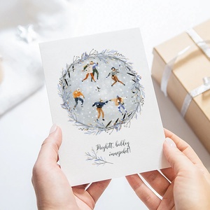 Karácsonyi képeslap, téli üdvözlőlap, korcsolyázók ajándékkísérő  - karácsony - karácsonyi ajándékozás - karácsonyi képeslap, üdvözlőlap, ajándékkísérő - Meska.hu