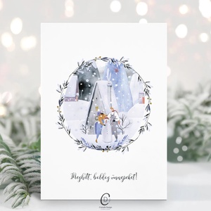 Karácsonyi képeslap, téli üdvözlőlap, hóemberes ajándékkísérő  - karácsony - karácsonyi ajándékozás - karácsonyi képeslap, üdvözlőlap, ajándékkísérő - Meska.hu