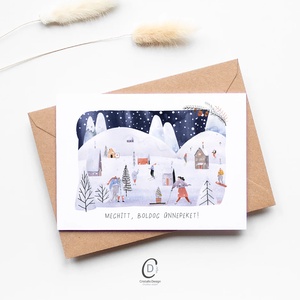 Karácsonyi képeslap, téli üdvözlőlap, síelők ajándékkísérő  - karácsony - karácsonyi ajándékozás - karácsonyi képeslap, üdvözlőlap, ajándékkísérő - Meska.hu