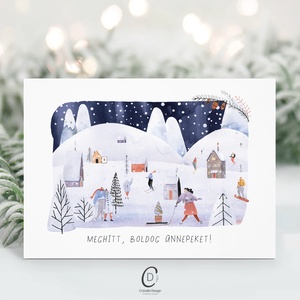 Karácsonyi képeslap, téli üdvözlőlap, síelők ajándékkísérő  - karácsony - karácsonyi ajándékozás - karácsonyi képeslap, üdvözlőlap, ajándékkísérő - Meska.hu