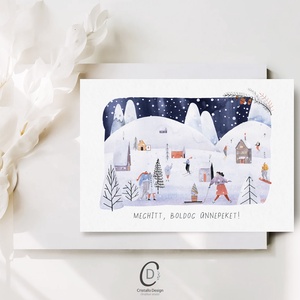 Karácsonyi képeslap, téli üdvözlőlap, síelők ajándékkísérő  - karácsony - karácsonyi ajándékozás - karácsonyi képeslap, üdvözlőlap, ajándékkísérő - Meska.hu