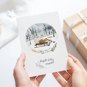 Karácsonyi képeslap, téli üdvözlőlap, szánkós ajándékkísérő  - karácsony - karácsonyi ajándékozás - karácsonyi képeslap, üdvözlőlap, ajándékkísérő - Meska.hu