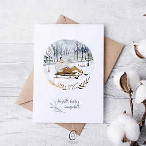 Karácsonyi képeslap, téli üdvözlőlap, szánkós ajándékkísérő  - karácsony - karácsonyi ajándékozás - karácsonyi képeslap, üdvözlőlap, ajándékkísérő - Meska.hu