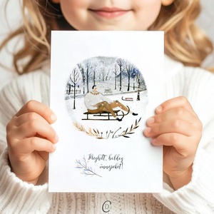 Karácsonyi képeslap, téli üdvözlőlap, szánkós ajándékkísérő  - karácsony - karácsonyi ajándékozás - karácsonyi képeslap, üdvözlőlap, ajándékkísérő - Meska.hu
