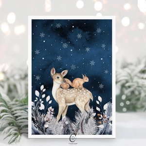 Karácsonyi képeslap, üdvözlőlap, erdei állatos ajándékkísérő, Karácsony, Karácsonyi ajándékozás, Karácsonyi képeslap, üdvözlőlap, ajándékkísérő, Fotó, grafika, rajz, illusztráció, MESKA