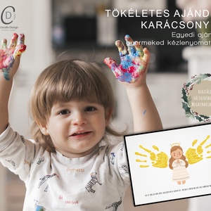 Karácsonyi ajándék, angyalkás kézlenyomatos poszter - karácsony - karácsonyi lakásdekoráció - karácsonyi lakásdíszek - Meska.hu