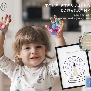 Ujjlenyomat kép, hógömb, tél, karácsonyi ajándék poszter - karácsony - karácsonyi lakásdekoráció - karácsonyi lakásdíszek - Meska.hu