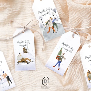 Karácsonyi ajándékkísérő, téli ajándékátadó kártya szett 5 db - karácsony - karácsonyi ajándékozás - karácsonyi képeslap, üdvözlőlap, ajándékkísérő - Meska.hu