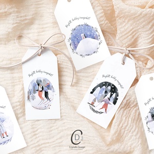 Karácsonyi ajándékkísérő, téli ajándékátadó kártya szett 5 db - karácsony - karácsonyi ajándékozás - karácsonyi képeslap, üdvözlőlap, ajándékkísérő - Meska.hu