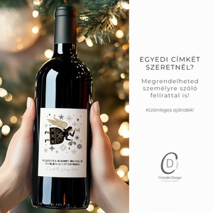 Karácsonyi borospalack címke, pálinkás címke, angyalos ajándékátadó, egyedi italos üveg matrica - élelmiszer - öntapadós címke - Meska.hu