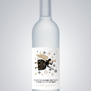 Karácsonyi borospalack címke, pálinkás címke, angyalos ajándékátadó, egyedi italos üveg matrica - élelmiszer - öntapadós címke - Meska.hu