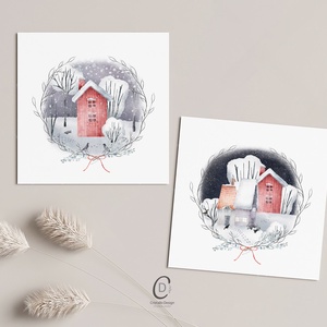 Karácsonyi képeslap, erdei állatos kinyitható üdvözlőlap, ajándékkísérő szett 2 db - karácsony - karácsonyi ajándékozás - karácsonyi képeslap, üdvözlőlap, ajándékkísérő - Meska.hu