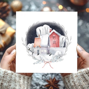 Karácsonyi képeslap, erdei állatos kinyitható üdvözlőlap, ajándékkísérő szett 2 db, Karácsony, Karácsonyi ajándékozás, Karácsonyi képeslap, üdvözlőlap, ajándékkísérő, Fotó, grafika, rajz, illusztráció, MESKA