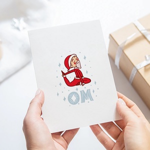 Karácsonyi képeslap, ajándékkísérő, üdvözlőlap, jógázó Mikulás - karácsony - karácsonyi ajándékozás - karácsonyi képeslap, üdvözlőlap, ajándékkísérő - Meska.hu