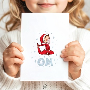 Karácsonyi képeslap, ajándékkísérő, üdvözlőlap, jógázó Mikulás, Karácsony, Karácsonyi ajándékozás, Karácsonyi képeslap, üdvözlőlap, ajándékkísérő, Fotó, grafika, rajz, illusztráció, Papírművészet, MESKA