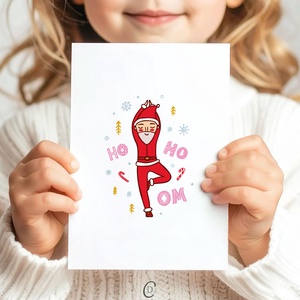 Karácsonyi képeslap, ajándékkísérő, üdvözlőlap, jógázó Mikulás - Meska.hu