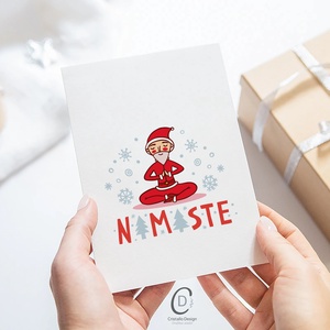 Karácsonyi képeslap, ajándékkísérő, üdvözlőlap, jógázó Mikulás - karácsony - karácsonyi ajándékozás - karácsonyi képeslap, üdvözlőlap, ajándékkísérő - Meska.hu