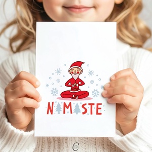 Karácsonyi képeslap, ajándékkísérő, üdvözlőlap, jógázó Mikulás, Karácsony, Karácsonyi ajándékozás, Karácsonyi képeslap, üdvözlőlap, ajándékkísérő, Fotó, grafika, rajz, illusztráció, Papírművészet, MESKA