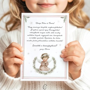 Keresztszülő felkérő kártya, angyalkás, téli ajándékkísérő - Meska.hu