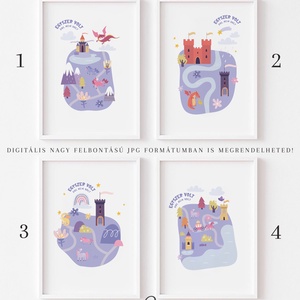 Gyerekszoba, óvodai poszter, sárkányos, unikornisos falikép, Baba - mama, Babaszoba kép, Babaszoba dekoráció, Fotó, grafika, rajz, illusztráció, Papírművészet, MESKA