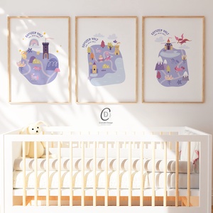 Gyerekszoba, óvodai poszter, sárkányos, unikornisos falikép - baba - mama - babaszoba dekoráció - babaszoba kép - Meska.hu