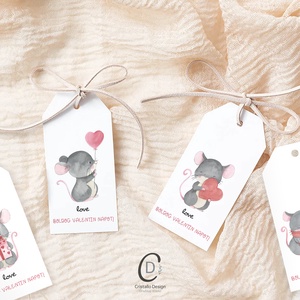Valentin napi ajándékkísérő, egérkés ajándékátadó kártya szett 4 db - otthon & életmód - papír, írószer - ajándékozás kellékei - ajándékkísérő - Meska.hu