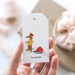 Valentin napi ajándékkísérő, tacskós ajándékátadó kártya szett 4 db - Meska.hu