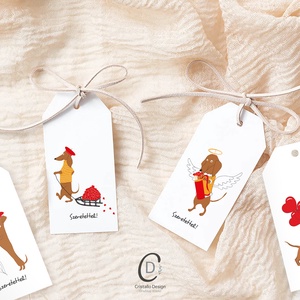 Valentin napi ajándékkísérő, tacskós ajándékátadó kártya szett 4 db - otthon & életmód - papír, írószer - ajándékozás kellékei - ajándékkísérő - Meska.hu